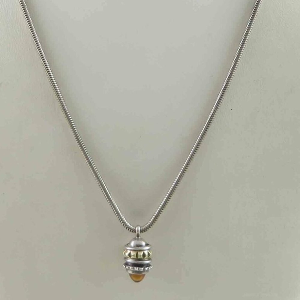 Sterling Silver Vintage 925 Caviar Bead Snake Chain Citrine Necklace 18 (8.3g)
